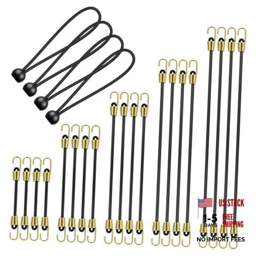 Vibit 24 Pcs Bungee Cords with Hooks, 2″-10″ Stretchy Mini Bungee Straps with