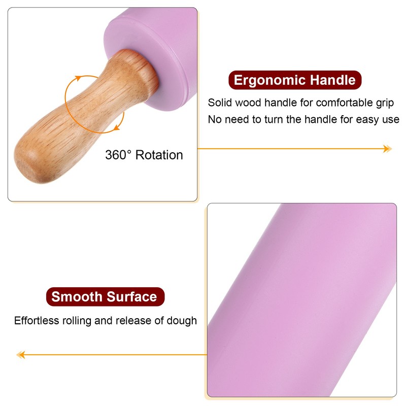 3pcs Silicone Rolling Pins for Baking 23.5cm x 4.2cm, Green/Red/Ppurple gallery