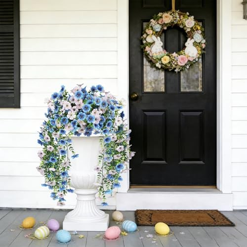Artificial Hanging Flowers for Outdoors, UV Resistant 2 Bundles 2PCS White+blue gallery