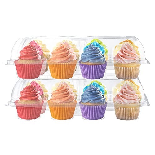 12 Compartment Cupcake Containers - 8 Pack Disposable High Dome Holder, Stackabl gallery