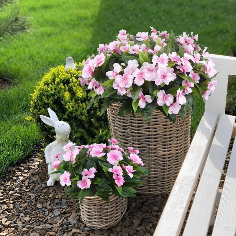 Faicoia 8 Pcs Artificial Impatiens Flowers For Outdoors Faux Impatiens Bushes gallery