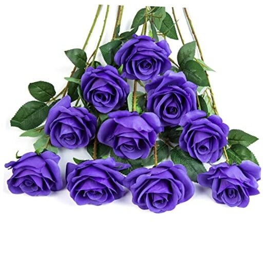 10pcs Fake Roses Artificial Silk Flowers Faux Rose Flower Long Stems Purple