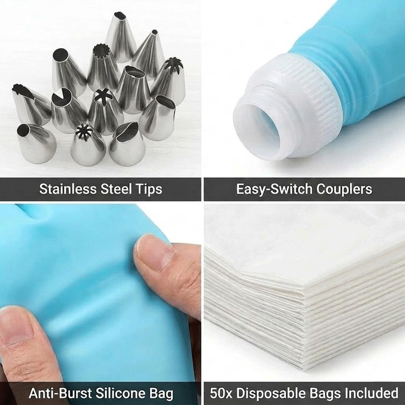 Piping Bags and Tips Set, Reusable Cake Decorating Kit with Silicone Pastry B... gallery