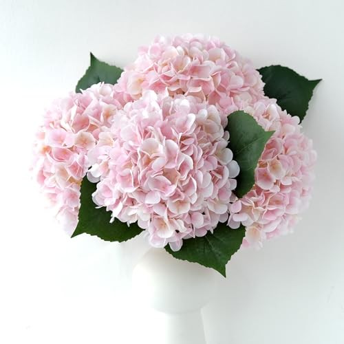 4Pcs Silk Hydrangea Artificial Flower Big Blooms 20” Long Stem Light Pink