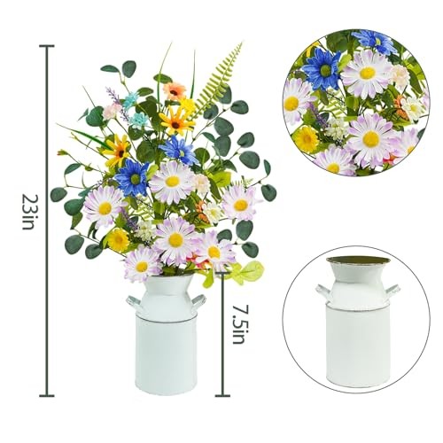Fake Flowers with Vase, 23" Tall Faux Floral Arrangement in Metal Pot Yellow gallery