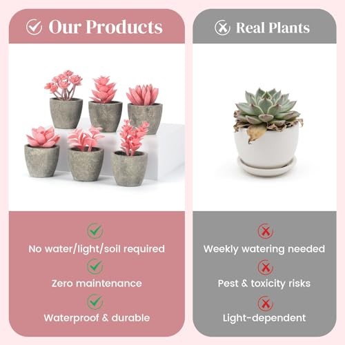 6PCS Succulents Plants Artificial, Small Fake Plants in Pots for Pink gallery
