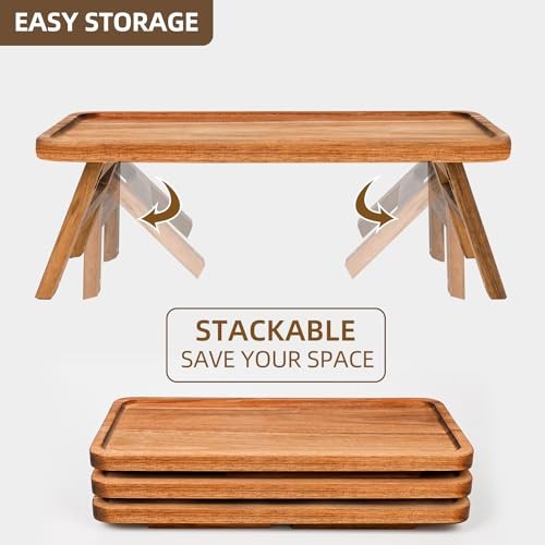 3 Tier Serving Tray Acacia Wooden Tiered Tray Stand Foldable Acacia Brown gallery