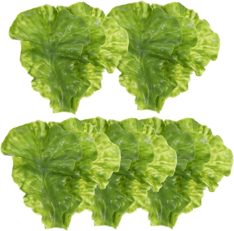 15pcs Artificial Lettuce Leaves, Fake Green Leaf Lettuce PVC