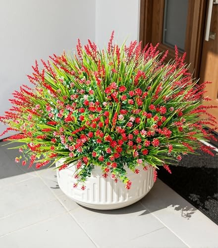 20 Bundles Artificial Fake Outdoor 12pcs Red Monkey Grass+8pcs Red Flowers gallery
