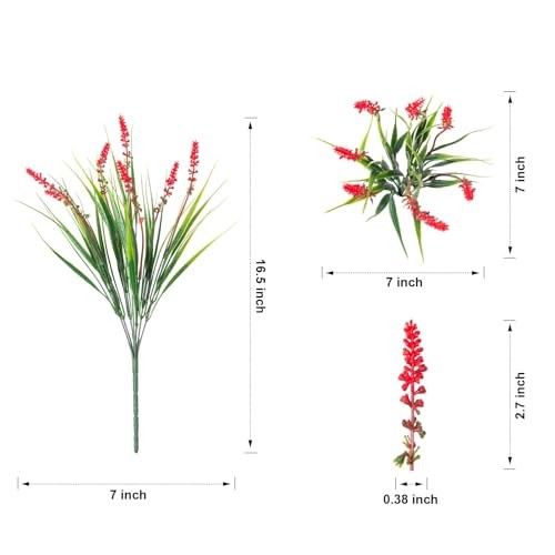 20 Bundles Artificial Fake Outdoor 12pcs Red Monkey Grass+8pcs Red Flowers gallery