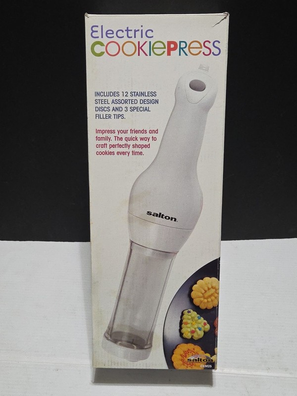Electric Cookiepress Salton 12 Assorted Discs 3 Tips Shape Cookies Desserts EC