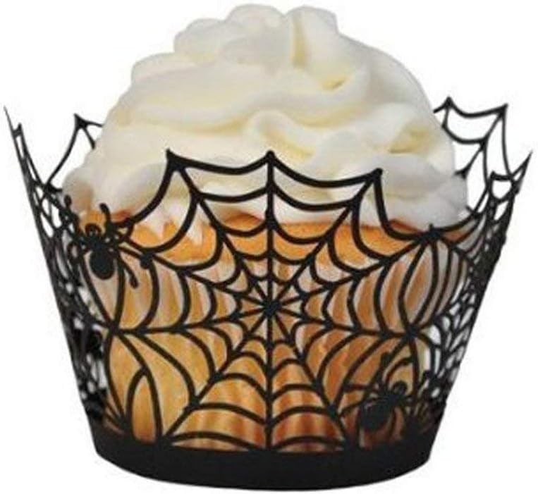 Intricate Laser-Cut Black Spider Web Cupcake Wrappers for Celebrations gallery