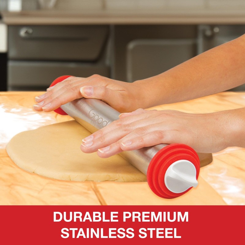 Adjustable XL Pastry Rolling Pin w/ 3 Spacer Rings Adjust Dough Height for Co... gallery