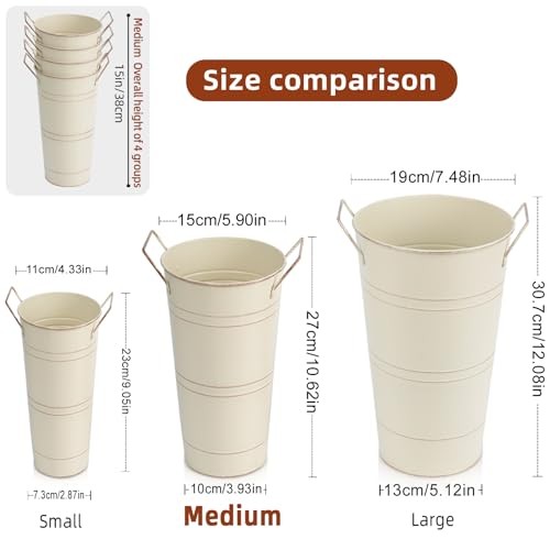 10.62 Inch Galvanized Metal Vases Farmhouse French 10.62in Medium Beige 4pcs gallery