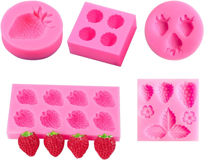 5pcs Silicone Strawberry Baking Molds Pink Fruit Shape Candy Jelly Mousse gallery