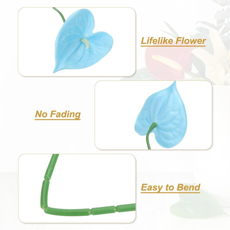 10Pcs 13" Artificial Anthurium Lily Flowers Floral Bouquet Decor, Sky Blue gallery