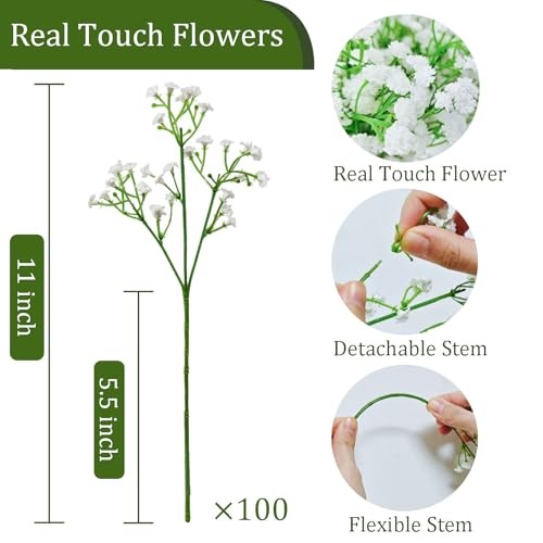 100Pcs Babys Breath Artificial Flowers-Gypsophila Babys Breath 100 Pcs White gallery