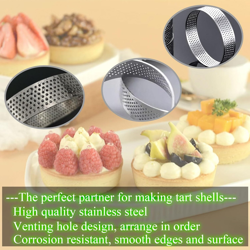 12Pack Tart Rings 3.15 Inch Perforated Tart Ring Stainless Steel, round Mousse C gallery