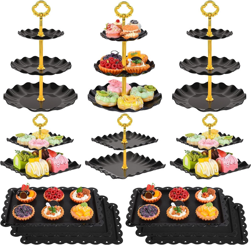 12-Pack Dessert Table Display Set, 6 Cupcake Stands and 6 Dessert Trays, Plastic gallery