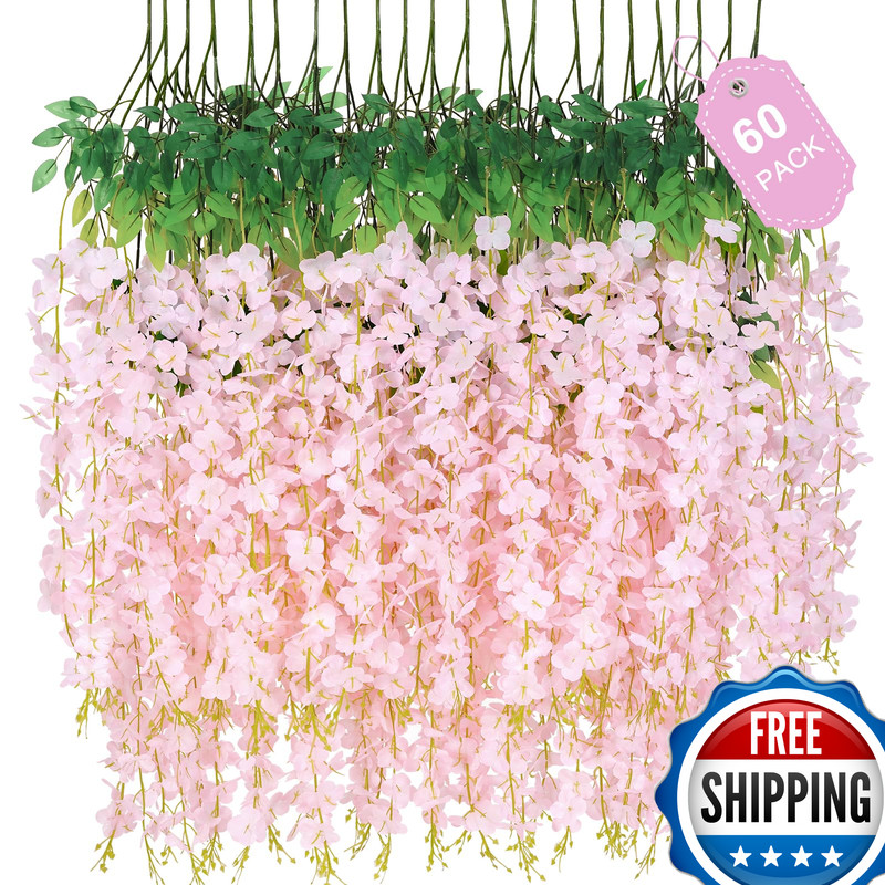 Waipfaru 60 Pack Light Pink Wisteria Hanging Flowers Fake Flowers For