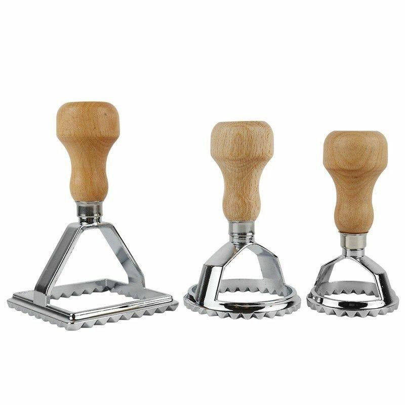 3PCS RAVIOLI STAMP SET WOOD HANDLE PASTA CUTTER MAKER MOLD KITCHEN GADGET TOOLS