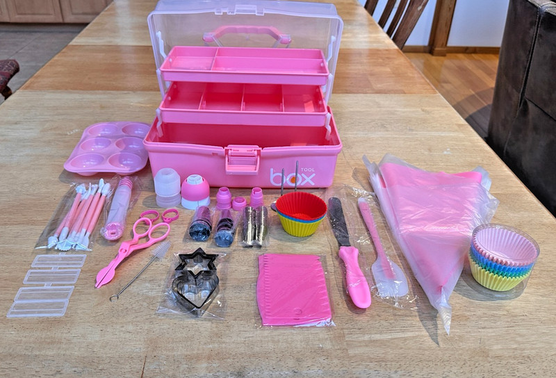 New Baking Decorating Kit with Pink Tool Box Case Icing Tips Bags Cupcake Set gallery