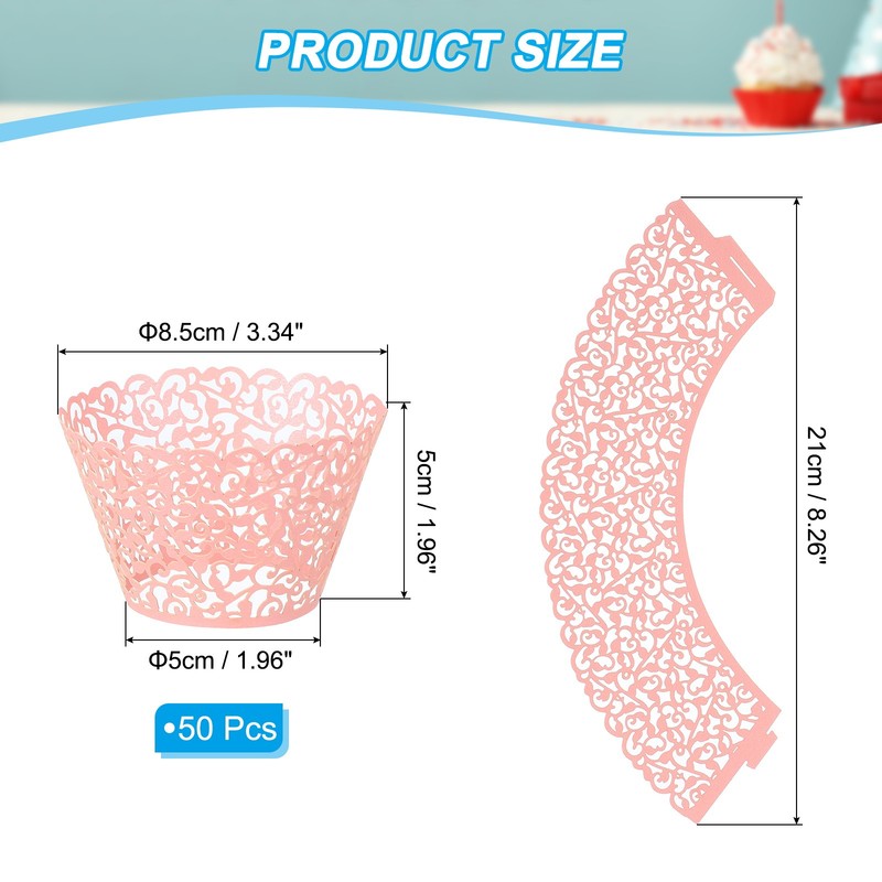 Cupcake Wrappers Paper, 50 Pack Baking Cups Standard Vine Decor, Pink gallery