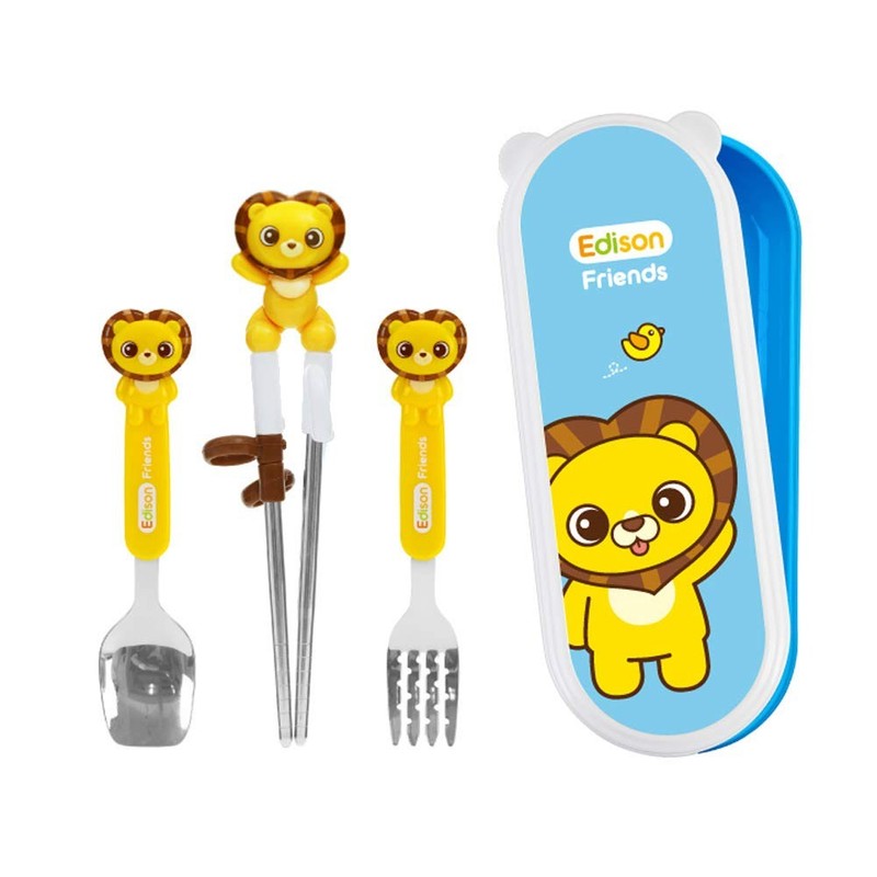 Lion Stainless Steel Chopsticks, Spoon, Fork and Case 4 Set, Chopsticks Train…
