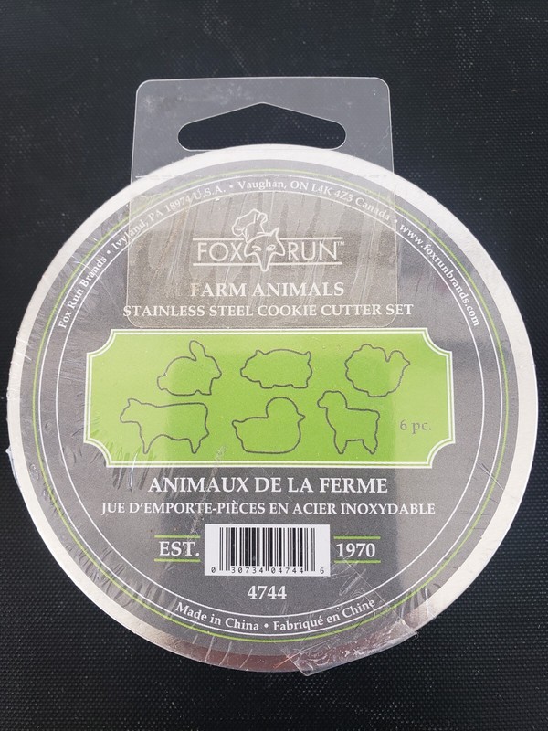 Fox Run NWT Farm Animals Stainless Steel Mini 6 Piece Cookie Cutter Set in Tin