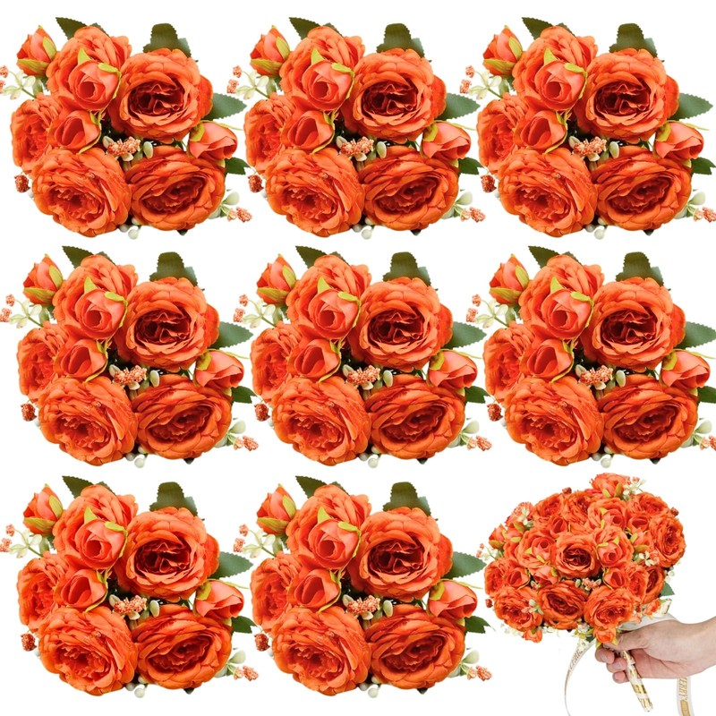 Astryas 8Pcs Peonies Artificial Flowers Orange Peony Artificial Peonies Fall