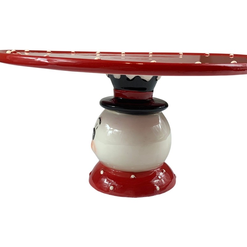Johanna Parker Transpac Snowman Cake Stand Red Christmas Holiday Folk Art 11.5" gallery