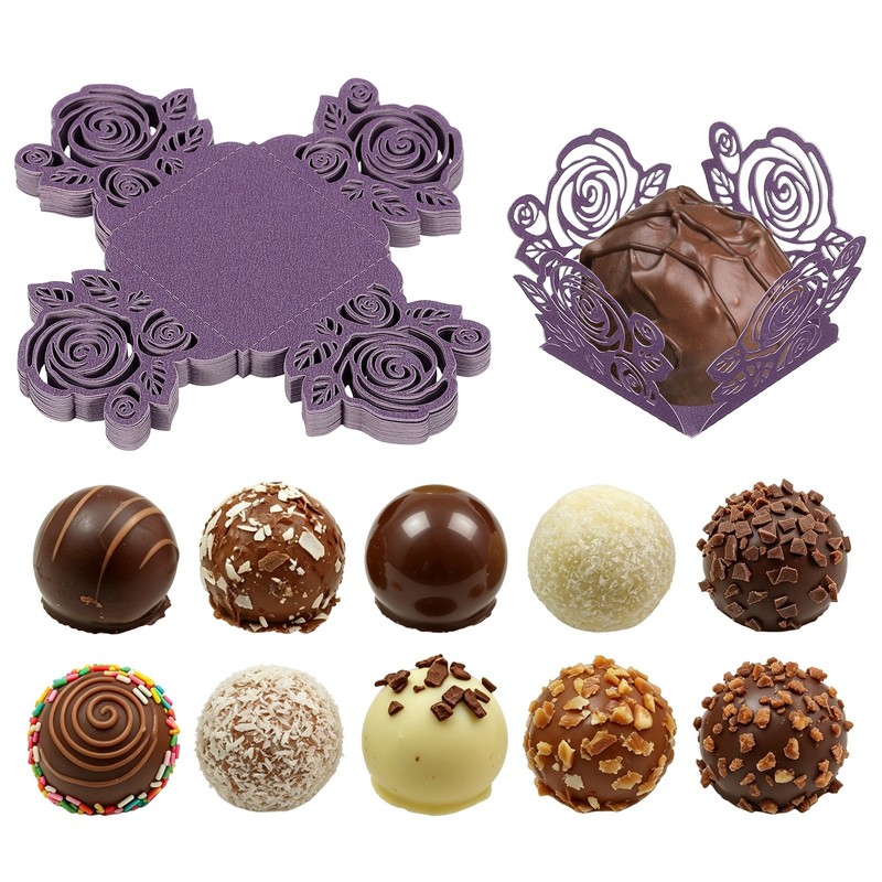 25Pcs 1.4×1.4″ Rose Shape Truffle Wrapper Cupcake Liners for Decor, Dark Purple