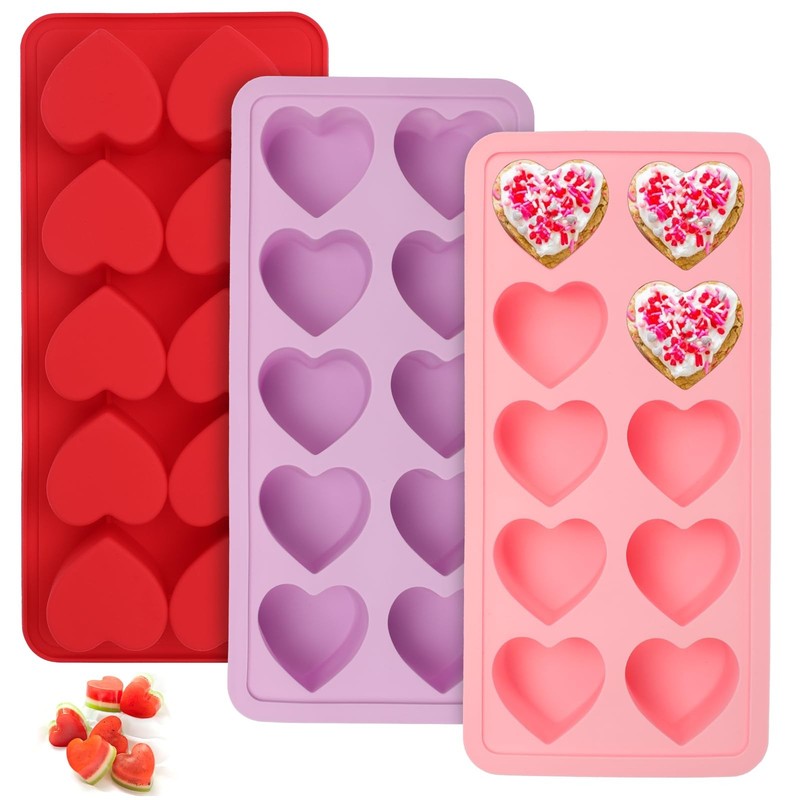 3 PCS Heart Shaped Mold Silicone 10-Cavity Chocolate Candy Jelly Resin Craft