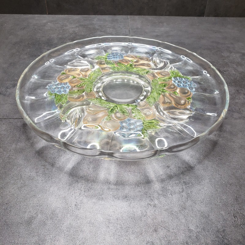 Vintage Indiana Glass Fruit Garland Cake Stand with Pedestal