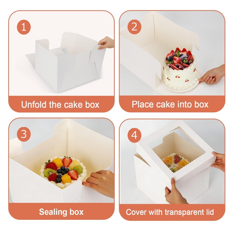 BONXAXK 2 Pack Cake Boxes, 12x12x8 Inches Tall 12 x 12 x 8 inches, White gallery