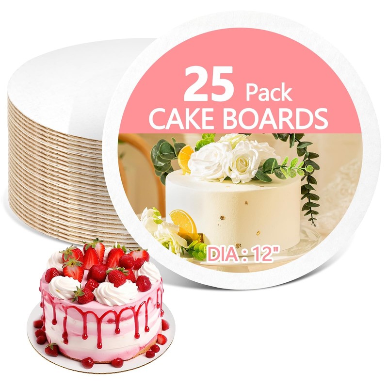 25 PCS Cake Board Circle 12 Inch 2mm Card Drums Plate Bases Food Grade