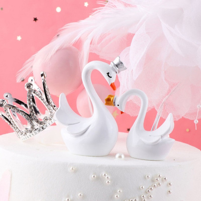 2PCS Swan Cake Topper Birthday Cake Topper Crown Swan Cake Decor Desktop Decor gallery