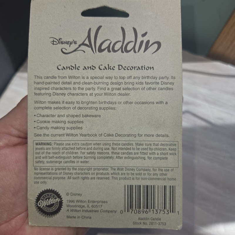 1996 Disney's Aladdin Birthday Candle and Cake Decoration Wilton 3in Handpainted gallery
