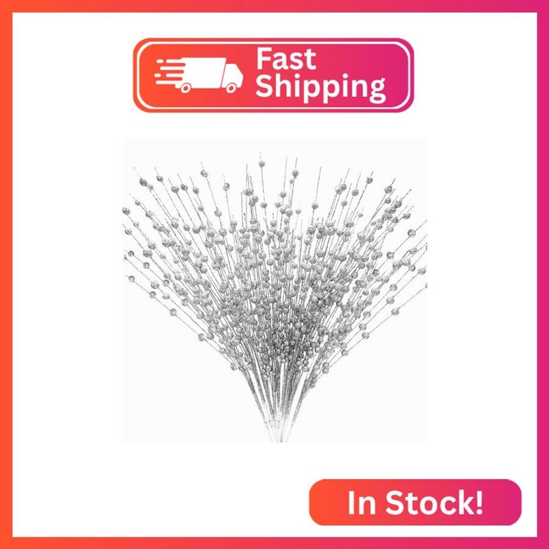 Artificial Berries Stems Ornaments 17 Inch, Sparkling Christmas Tree Picks, Glit