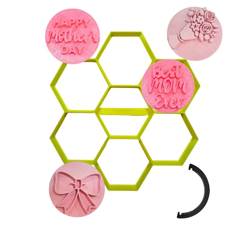 MOTHERS DAY WITH HEXAGON SET OF 6 COOKIE STAMPS AND CUTTER MADE IN USA PR9069
