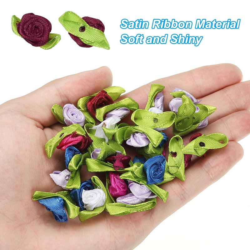 50Pcs 15mm Tiny Satin Ribbon Rose Fabric Flowers Rosettes Applique Burgundy gallery