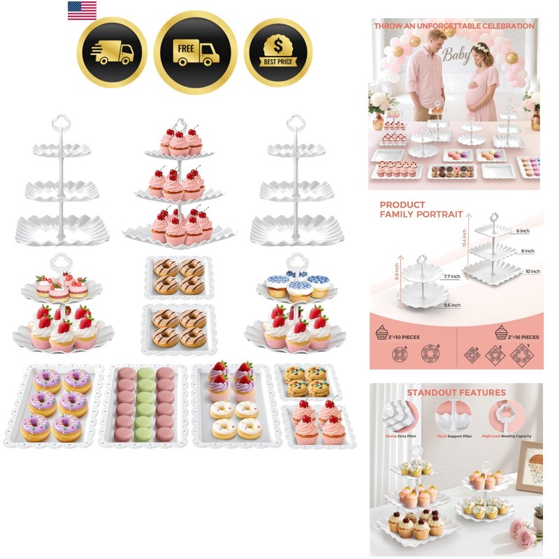 12Pcs Dessert Table Display Set, Cupcake Stand, 3-Tier Cup Cake Tower Stands …