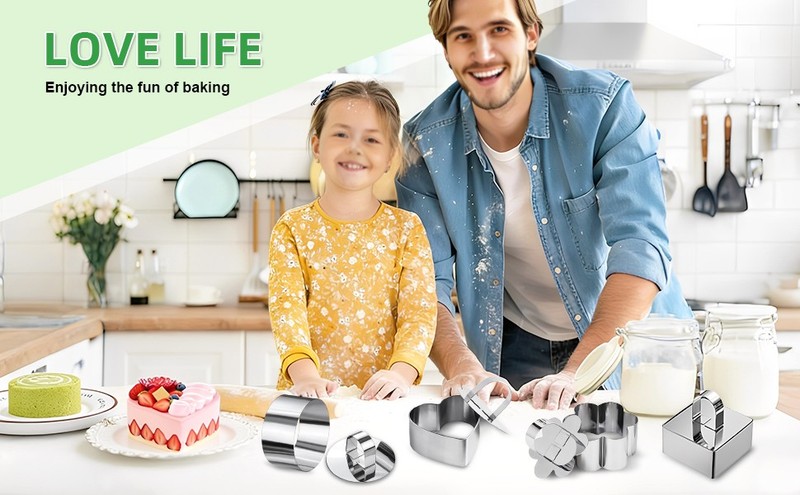 Cake Rings Cooking Rings Dessert Mousse Mold Stainless Steel with Pusher for gallery