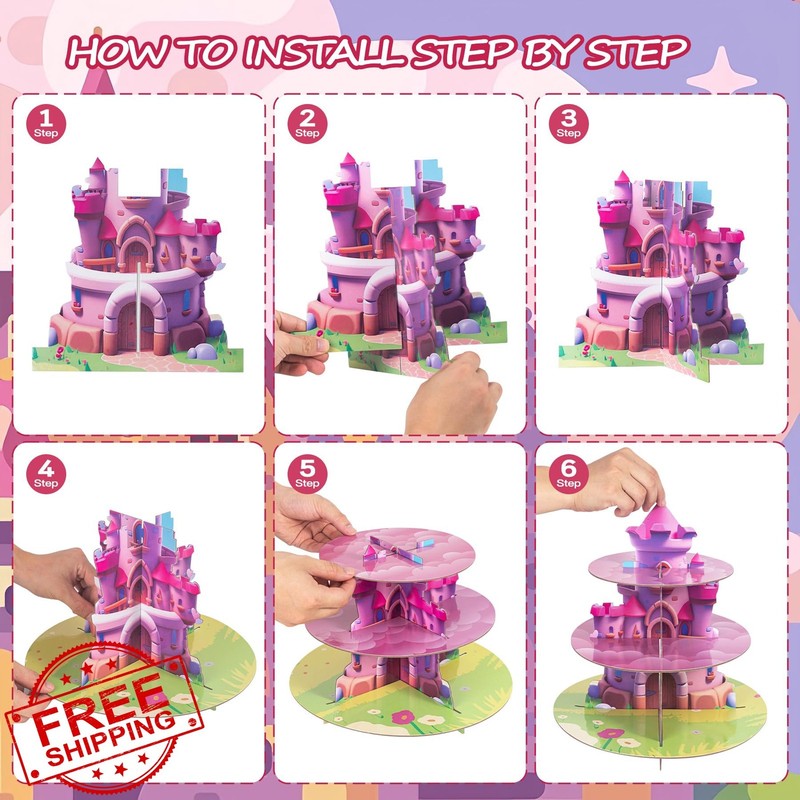F FUNSTAR 3 Tier Princess Cupcake Stand Pink gallery