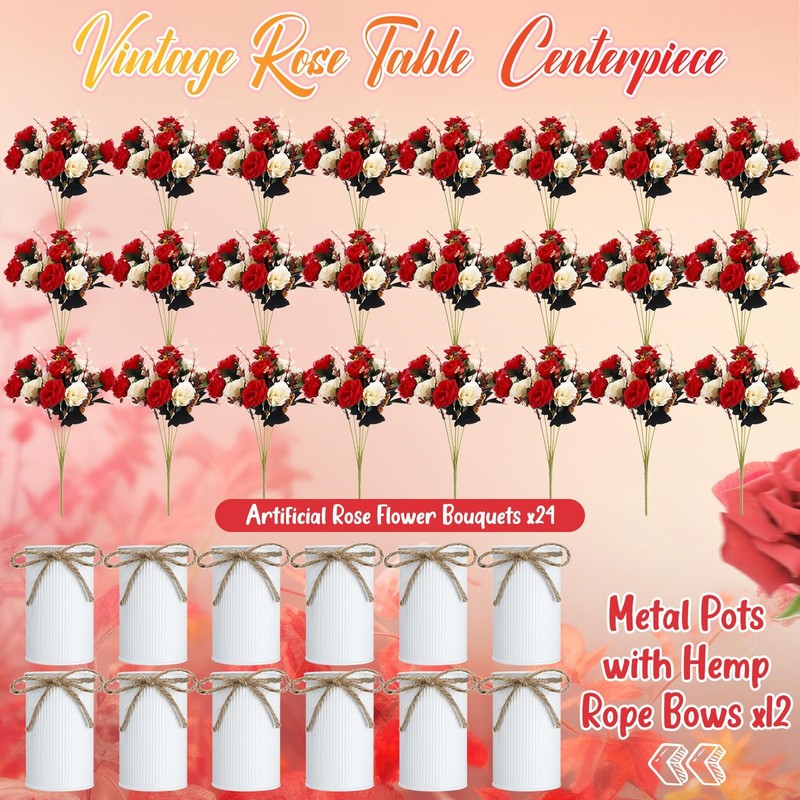 Domensi 12 Sets Wedding Centerpiece For Table Artificial Rose Vase Fake gallery