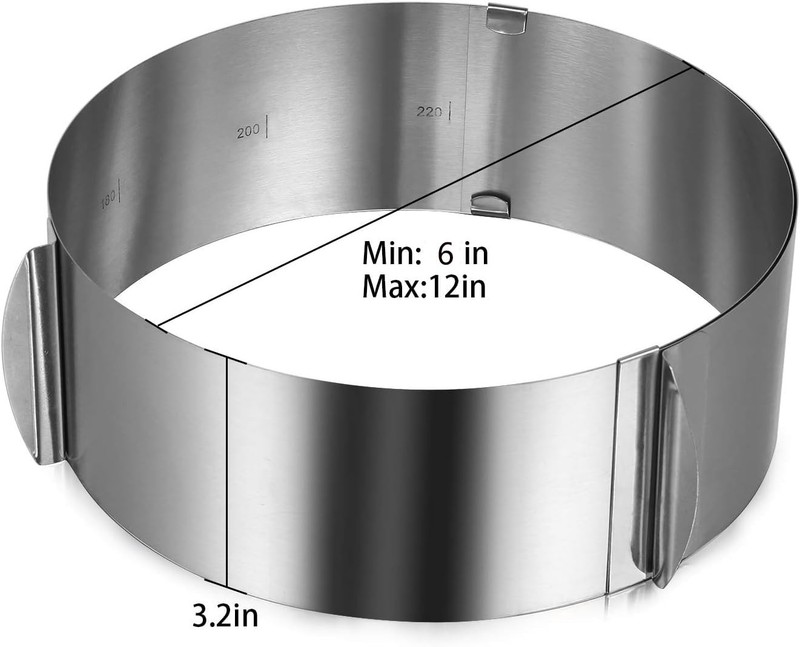 Cake Mold-Cake Ring-Adjustable Round Stainless Steel 6 to 12 Inch Silver gallery