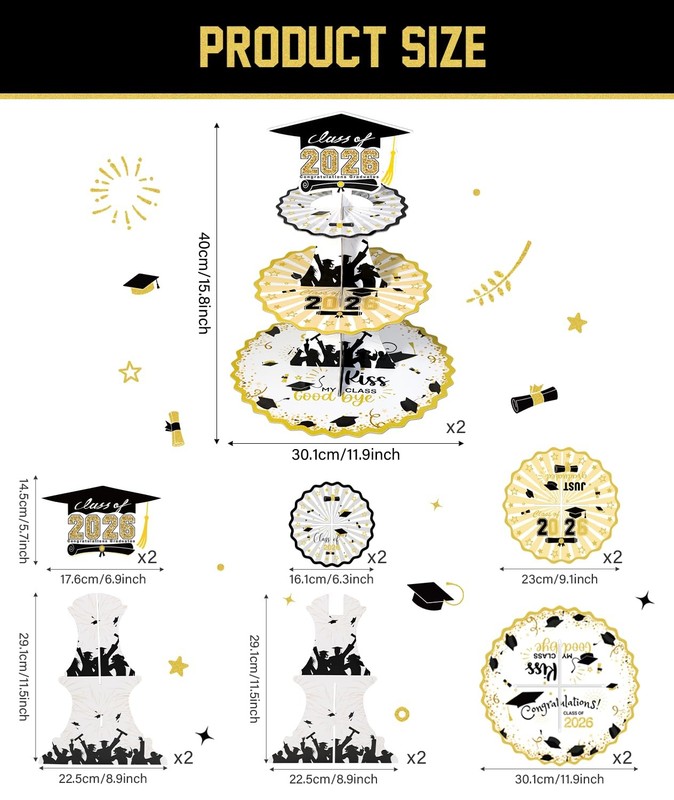 Set of 2 Graduation Cupcake Stand for 50 Cupcakes Black Gold Graduation Cap D... gallery