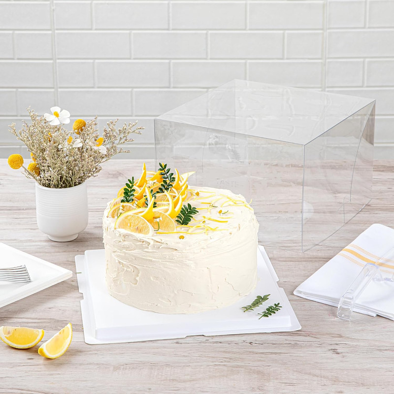10" Clear Cake Boxes with Gray Ribbon - Floral Design, 10 Pack, Grease-Free gallery