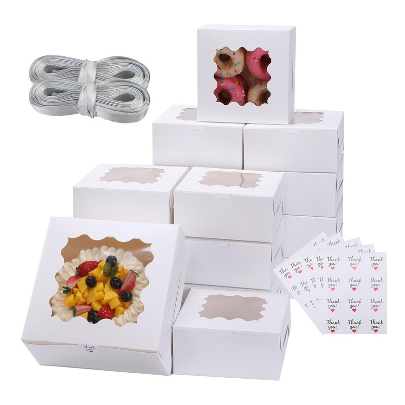 White Bakery Boxes with Window - 36pcs 6x6x3 Inches Cookie Mini Cake Pastry D... gallery