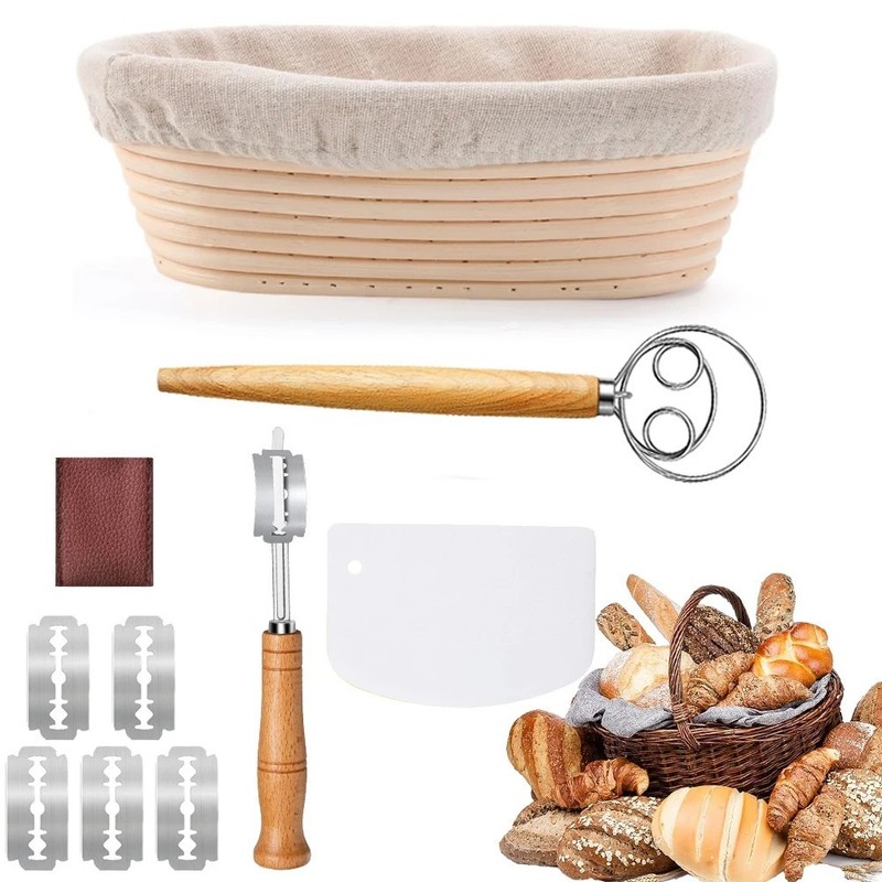 Sourdough Banneton Bread Proofing Basket Set 10” Oval Baking Kit Tools